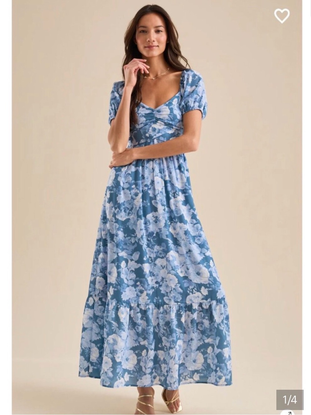 Blue Floral Puff-Sleeve Maxi Dress - Picture 1 of 4